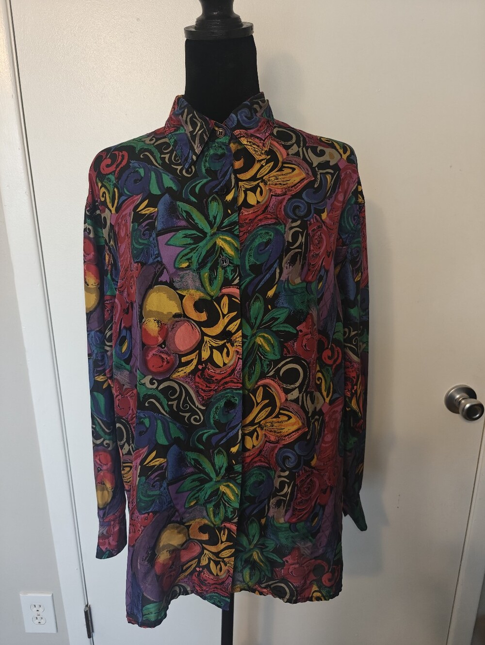 Silk Abstract Blouse Button Up Down M Vintage Partners By Mervyns Flamboyant